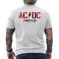 AcDcロックミュージックバンドpwrupフォトロゴ。 メンズTシャツ バックプリント