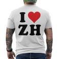 I Heart Zh Initials I Love ZH First And Last Name Z H メンズTシャツ バックプリント