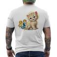 Kitten With Happy Little Birds メンズTシャツ バックプリント