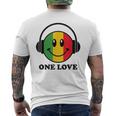 One Love ラスタ レゲエ 音楽 ヘッドホン スマイルフェイス ラスタファリ メンズTシャツ バックプリント