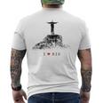 Rio De Janeiro リオデジャネイロのスカイライン イエスキリストの像 ブラジル 愛 メンズTシャツ バックプリント
