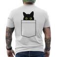 【ポケットから覗くネコ】黒猫 にゃんこ 猫好き 猫 可愛い ネコ 子猫 ネコ好き 面白い 変な 遊び心 ネタ ウケ狙い メンズTシャツ バックプリント