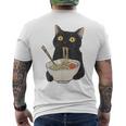 おもしろ猫 食べる 麺 ラーメン 日本猫 食べる 麺 メンズTシャツ バックプリント