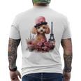 かわいいフレンチパリエッフェル塔トイプードル パリジャンプードル メンズTシャツ バックプリント