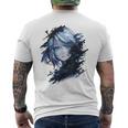 アニメ 漫画 グラフィック 青い目 アート アニメ メンズTシャツ バックプリント