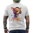 チワワの恋人 ポップアート ヘッドフォンを着て おもしろい チワワ 長袖tシャツ メンズTシャツ バックプリント
