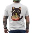 ヌードルキャット黒猫ラーメンデザイン メンズTシャツ バックプリント