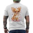 ハートに囲まれた愛らしいチワワ メンズTシャツ バックプリント