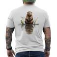 ビーバー 恋人 動物 アート イラスト グラフィック ビーバー メンズTシャツ バックプリント