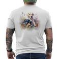 フローラルワイルドフラワー 犬 ラブラドールレトリバー メンズTシャツ バックプリント