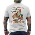 ボルゾイ・ドッグ・ブリード本を読んでボルゾイを撫でたいだけ メンズTシャツ バックプリント