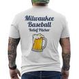 ミルウォーキービールと野球リリーフピッチャー メンズTシャツ バックプリント