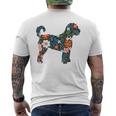 ラブラドゥードルやゴールデンドゥードルのママのためのフローラルドッグシルエット メンズTシャツ バックプリント