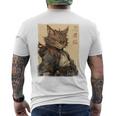 ヴィンテージ 日本の風景 侍 猫 漢字 Art Back メンズTシャツ バックプリント
