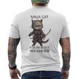 忍者猫、日本のサムライ カワイイ猫タトゥー 面白い メンズTシャツ バックプリント