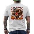 感謝祭 おもしろい 七面鳥巡礼者 軽くたたく 幸せな七面鳥の日 メンズTシャツ バックプリント