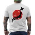 日本 赤 太陽 日本 列島 地図 かっこいい 国旗 スタイル メンズTシャツ バックプリント