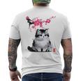 日本の墨絵マンチキン猫 桜 桜アート メンズTシャツ バックプリント