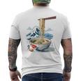 日本の麺スープ ラーメン 浮世絵 日本波 ヴィンテージ メンズTシャツ バックプリント