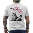 日本美術 メインクーン 猫 桜 桜 メンズTシャツ バックプリント