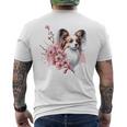 桜 水彩パピヨン メンズTシャツ バックプリント