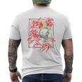 赤いクモのユリの花 日本の頭蓋骨 オタクのバックプリント メンズTシャツ バックプリント