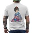 青い着物を着た美しい芸者 日本画 鳥居 言人 帯 美人画 新版画 日本画 長袖tシャツ メンズTシャツ バックプリント