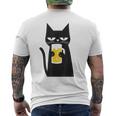 面白い黒猫はビールが大好きおもしろいビール好き メンズTシャツ バックプリント