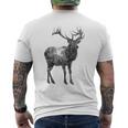 鹿 動物 プリント モチーフ 図面 イラスト ポートレート 鹿 メンズTシャツ バックプリント