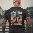 Aloha Beaches ハワイ サーフィン ストランドパーティー バケーション サーファー メンズTシャツ バックプリント 高齢者への贈り物