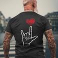 Asl I Love You Hand Heart アメリカ手話 メンズTシャツ バックプリント 高齢者への贈り物