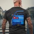 Blue Gt R 34 Jdm スカイラインスタンス カー ドリフトレーシング メンズTシャツ バックプリント 高齢者への贈り物