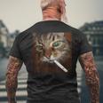 Cat Meme Cat Smoking Cigarette Men's T-shirt Back Print Gifts for Old Men