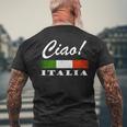 Ciao Italia トリコロールグリーン 白と赤 イタリア国旗 イタリア メンズTシャツ バックプリント 高齢者への贈り物