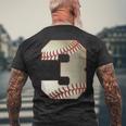 Cool 3 3番 数字 バースデーパーティー 3番目 野球 誕生日 メンズTシャツ バックプリント 高齢者への贈り物