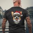 Corgi サンタハット 面白い かわいい 犬 ママ お父さん クリスマス メンズTシャツ バックプリント 高齢者への贈り物