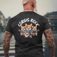 Corgis Rock かわいいコーギー犬トリオ ロックアウト ギターを弾く メンズTシャツ バックプリント 高齢者への贈り物