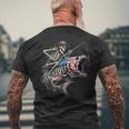Fishing American Flag Bass Fish Skull Skeleton Fisherman Men's T-shirt Back Print Gifts for Old Men