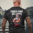 Frohen Pump Ihr Lappen 筋肉質サンタジム メンズTシャツ バックプリント 高齢者への贈り物