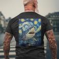 Shark Van Gogh Style Starry Night Men's T-shirt Back Print Gifts for Old Men