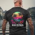 Haleiwa ハワイ ハワイアン ハイビスカス 花 サーファー お土産 メンズTシャツ バックプリント 高齢者への贈り物