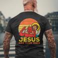 Jesus Has Your Back 柔術 レトロ クリスチャン メンズTシャツ バックプリント 高齢者への贈り物