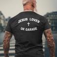 Jesus Loves Uk Garage メンズTシャツ バックプリント 高齢者への贈り物
