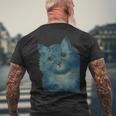 L Wain作 青い猫 メンズTシャツ バックプリント 高齢者への贈り物