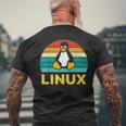 Linux レトロ ヴィンテージ ペンギン オタク ペンギン オペレーティング システム オタク メンズTシャツ バックプリント 高齢者への贈り物
