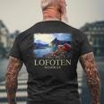 Lofoten ノルウェー キャビン ノルディック フィヨルド ベルゲン オーロラ メンズTシャツ バックプリント 高齢者への贈り物
