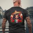 Long Haired Curvy Mexican Chibi Zarape Roses Mexican Pride メンズTシャツ バックプリント 高齢者への贈り物