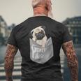Love Pugs かっこいいポケットパグ ペット 犬 グラフィックデザイン メンズTシャツ バックプリント 高齢者への贈り物