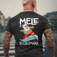 Mele Kalikimaka ハワイアン クリスマス ハワイ サーフィン サンタ メンズTシャツ バックプリント 高齢者への贈り物