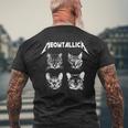 Meowtallica ブラック ホワイト 面白い パロディバンド 猫 子猫 恋人 メンズTシャツ バックプリント 高齢者への贈り物
